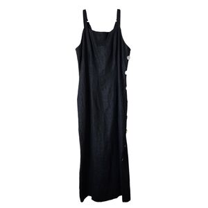 ALTHUSER Linen slip dress in black pearlized flat‎ button side detail size 12